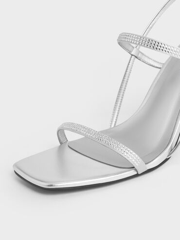Arona Metallic Crystal-Embellished Stiletto-Heel Sandals, Silver, hi-res