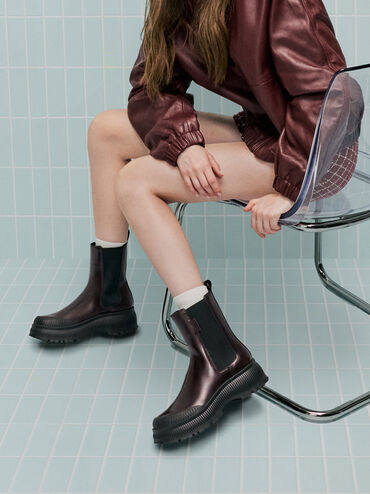 Darra Ridged-Sole Chelsea Boots, Burgundy, hi-res