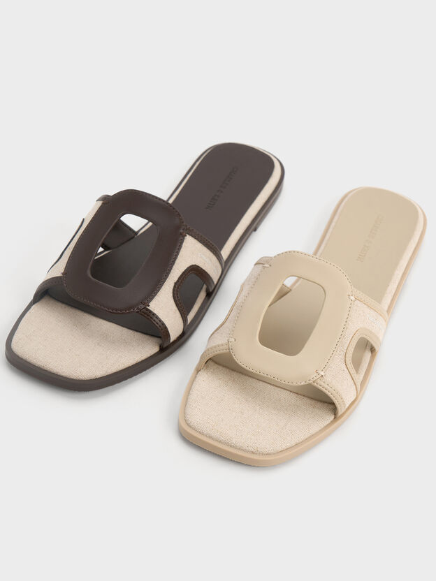 Easley Linen Cut-Out Slide Sandals, Taupe, hi-res