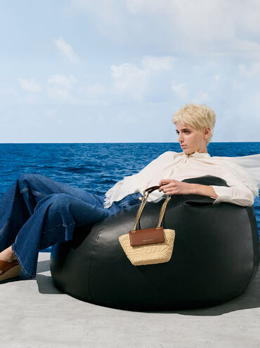 Shalia Raffia Chain-Strap Crossbody Bag, Natural Raffia, hi-res