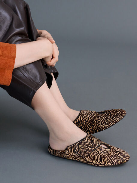 Pippa Calf Hair Zebra-Print Ballet Flats, Animal Print Sand, hi-res
