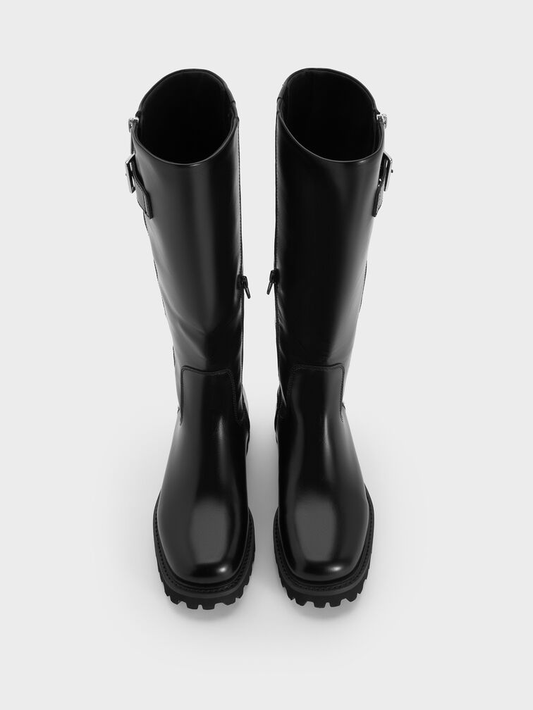 Lyndon Buckled Side-Zip Knee-High Boots, Black, hi-res