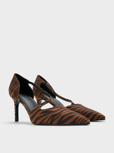 Zebra-Print Asymmetric D'Orsay Pumps, Animal Print Natural, hi-res