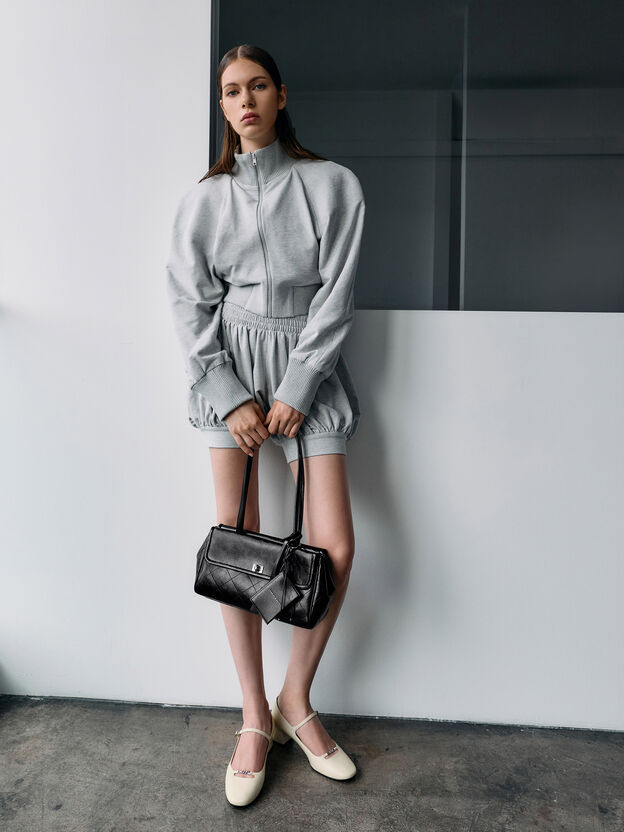Apfra Quilted Elongated Shoulder Bag, Noir, hi-res