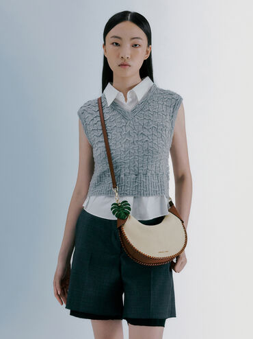 Blume Canvas Braided Curved Hobo Bag, Taupe Canvas, hi-res