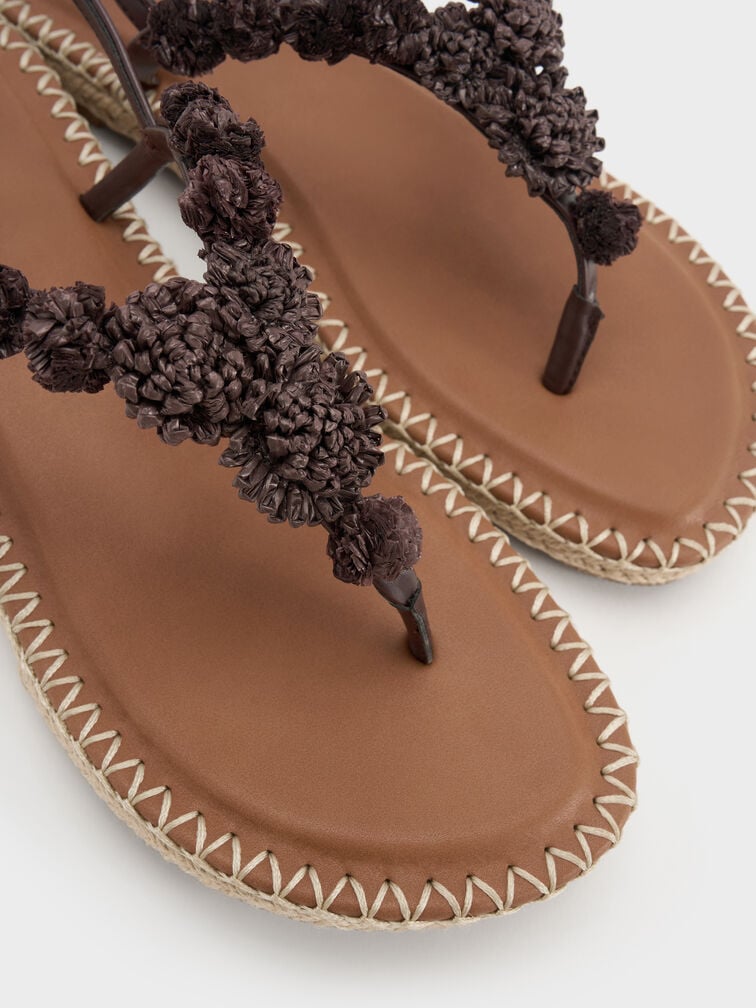 Flower Espadrille Thong Sandals, Dark Brown, hi-res