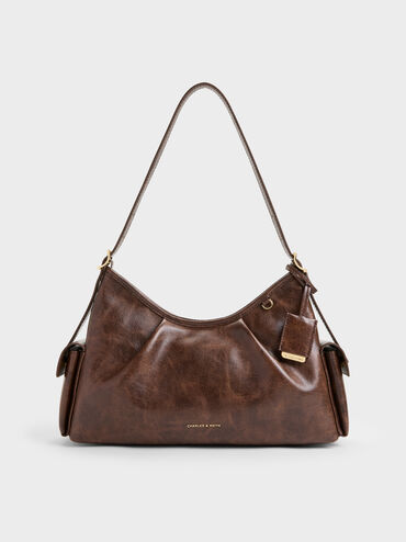 Khai Side-Pocket Shoulder Bag, Distressed Coffee, hi-res