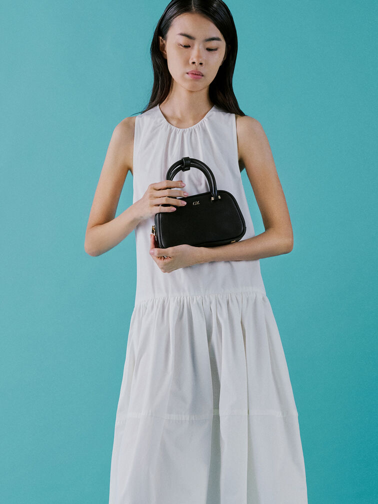 Leather Bowling Bag, Black, hi-res