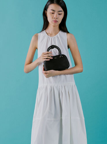 Leather Bowling Bag, Black, hi-res