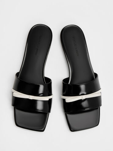 Two-Tone Bow Slide Sandals, Black Box, hi-res
