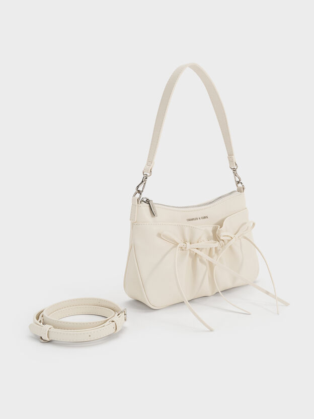 Mini Reese Ruched Bow Shoulder Bag, Cream, hi-res
