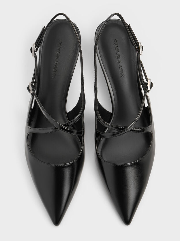 Pauline Patent Crossover Kitten Heels, Black, hi-res