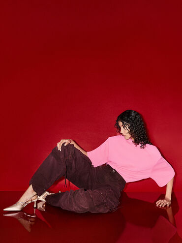 Recycled Polyester Crystal-Embellished Slingback Pumps, Champagne, hi-res