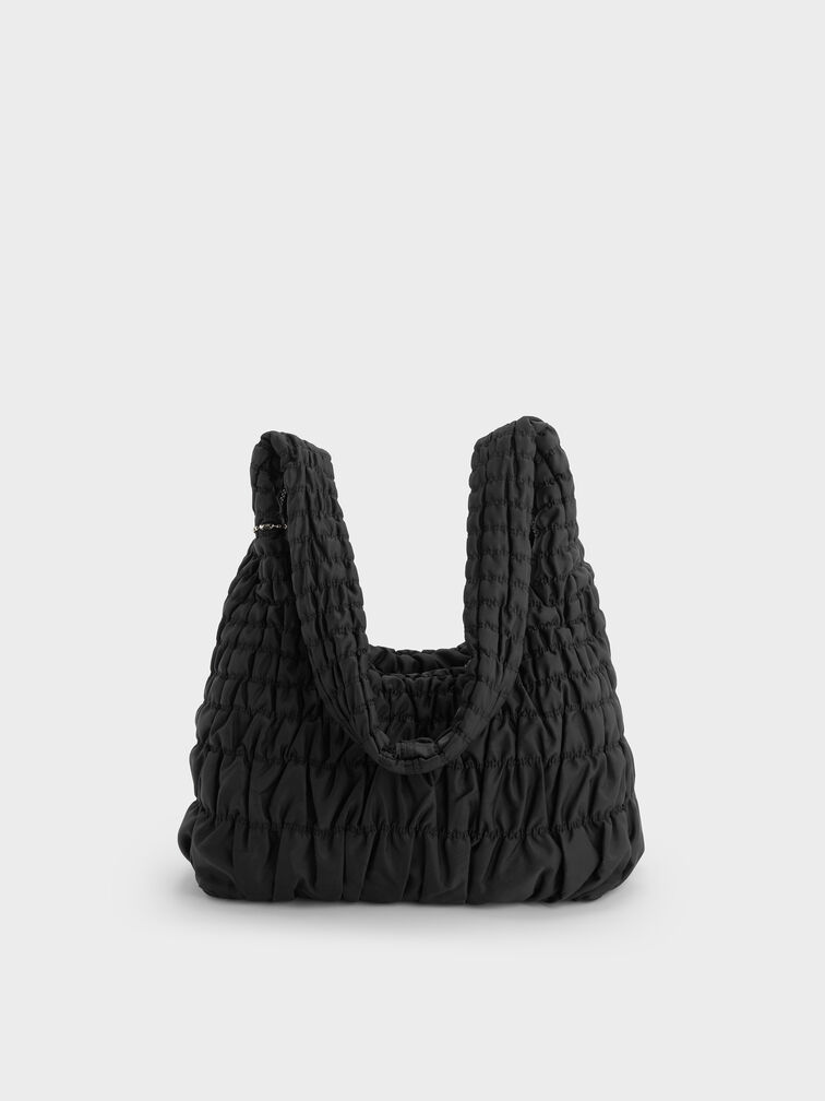 Klio Nylon Ruched Crossbody Bag, Noir, hi-res