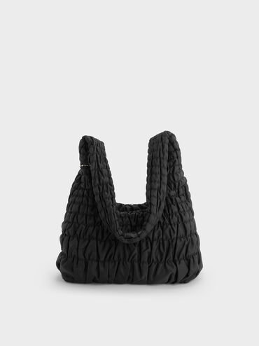 Klio Nylon Ruched Crossbody Bag, Noir, hi-res