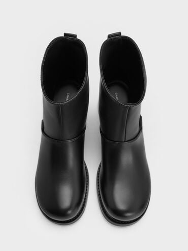 Stitch-Trim Block-Heel Ankle Boots, Black, hi-res