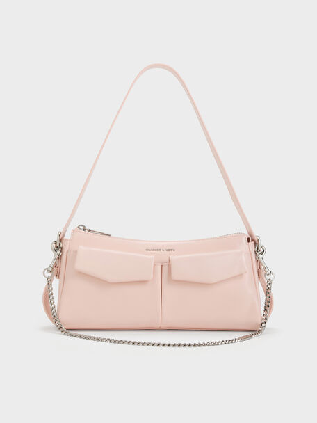 Rachel Front-Pocket Chain Shoulder Bag, Soft Pink, hi-res