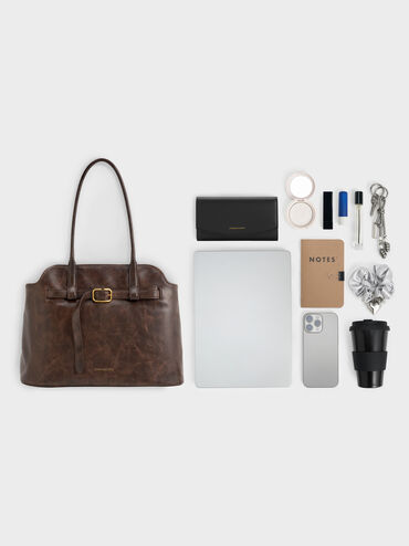 Victoria Belted Trapeze Tote Bag, Distressed Coffee, hi-res