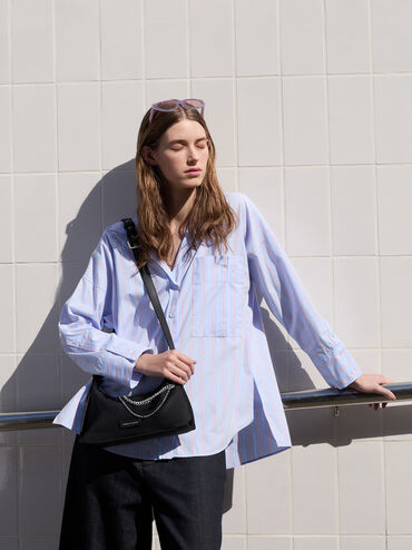 Nylon Chain-Link Trapeze Shoulder Bag, Noir, hi-res