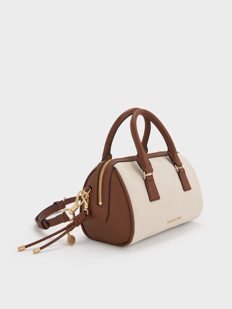 Everleigh Canvas Two-Tone Bowling Bag, Taupe Canvas, hi-res