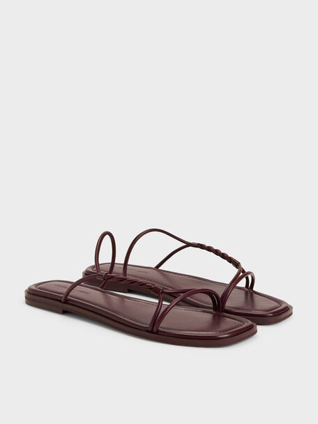 Fianna Twist-Strap Slide Sandals, Burgundy, hi-res