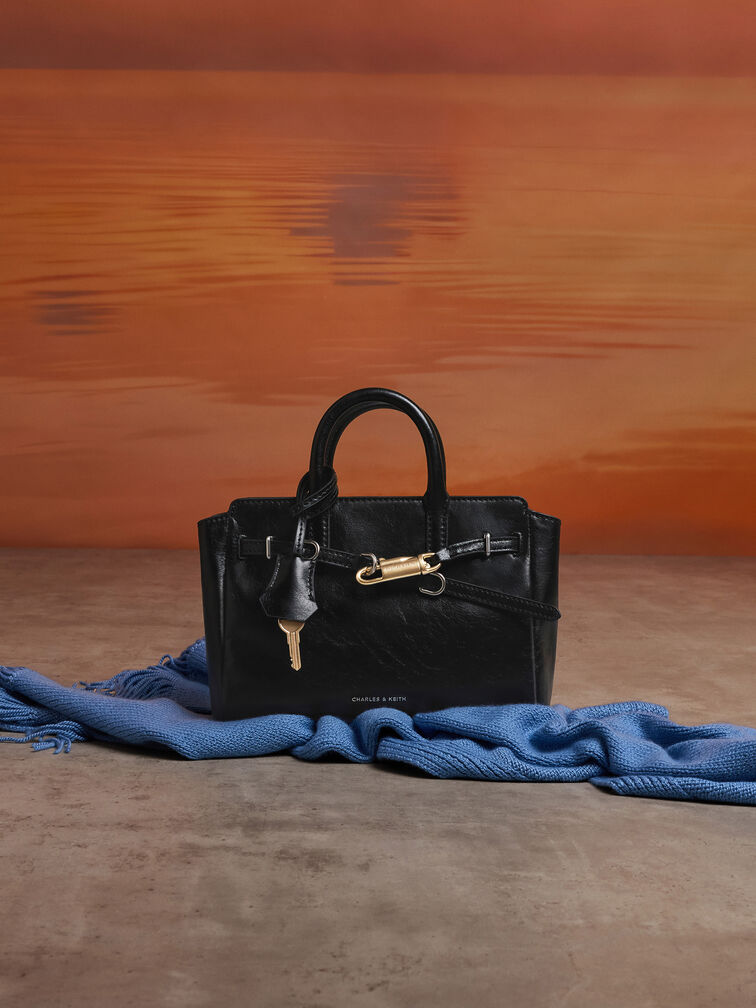 Mini Delfina Belted Tote Bag, Noir, hi-res