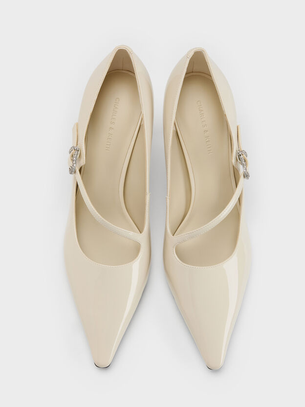 Patent Asymmetric-Strap Pumps, Chalk, hi-res