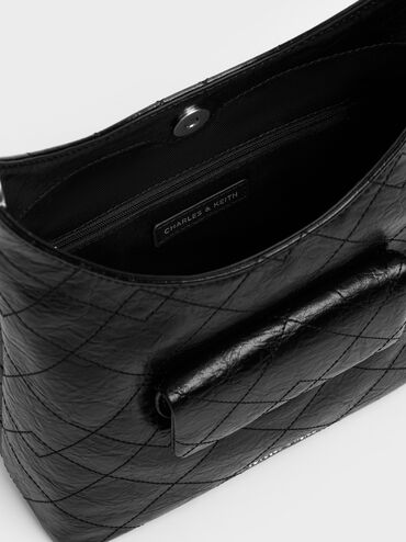 Duo Quilted Front-Pocket Chain Hobo Bag, Noir, hi-res