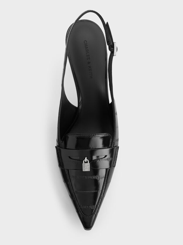 Griselda Eel-Effect Slingback Pumps, Animal Print Black, hi-res