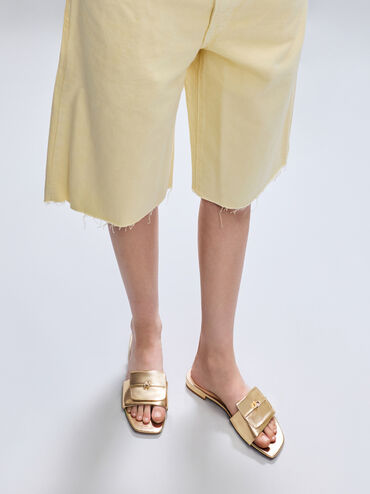Metallic Knotted Accent Slide Sandals, Light Gold, hi-res