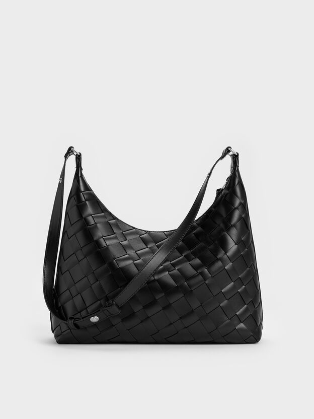 Ivette Woven Tassel Hobo Bag, Noir, hi-res