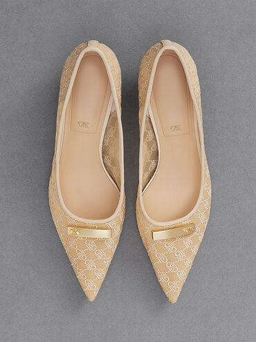 Christie Mesh Kitten-Heel Pumps, Beige, hi-res