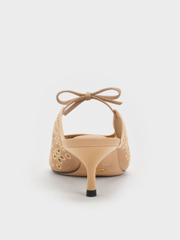 Leather Embroidered Heeled Mules, Beige, hi-res