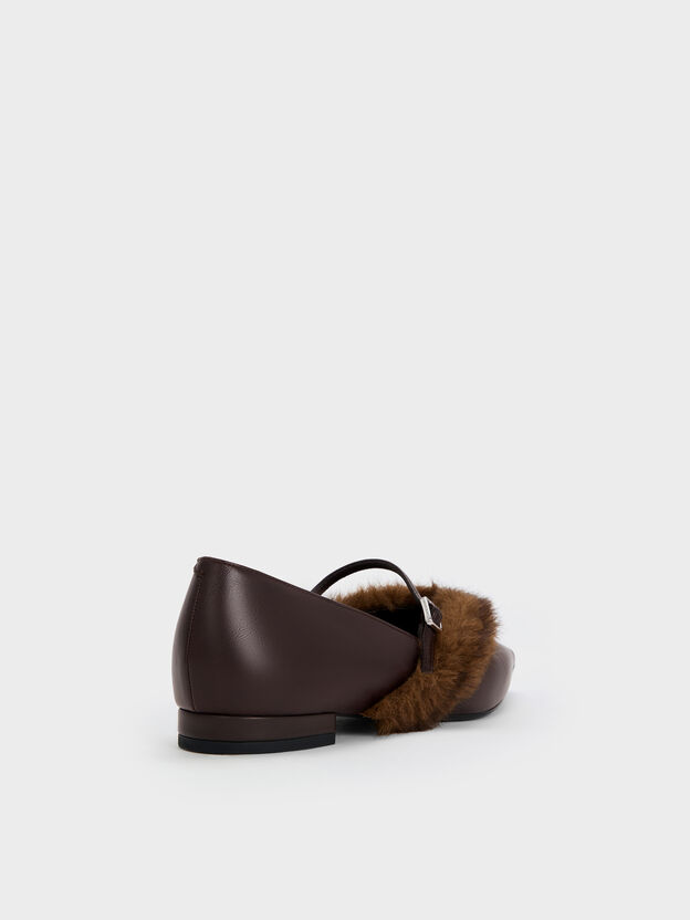 Emila Fur-Trim Pointed Mary Janes, Dark Brown, hi-res