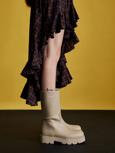 Double Pull-Tab Calf Boots, Beige, hi-res