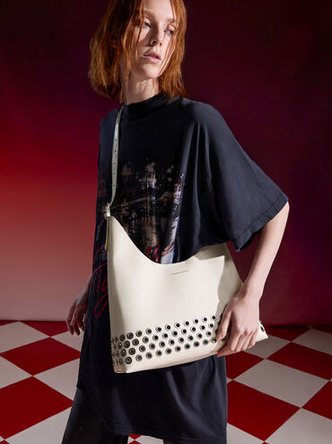 Liv Grommet Hobo Bag, Cream, hi-res