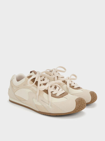 Nylon & Suede Double-Lace Sneakers, Chalk, hi-res