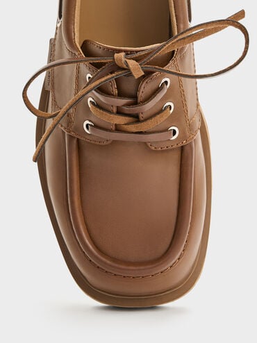 Ridged-Sole Boat Shoes, Cognac, hi-res
