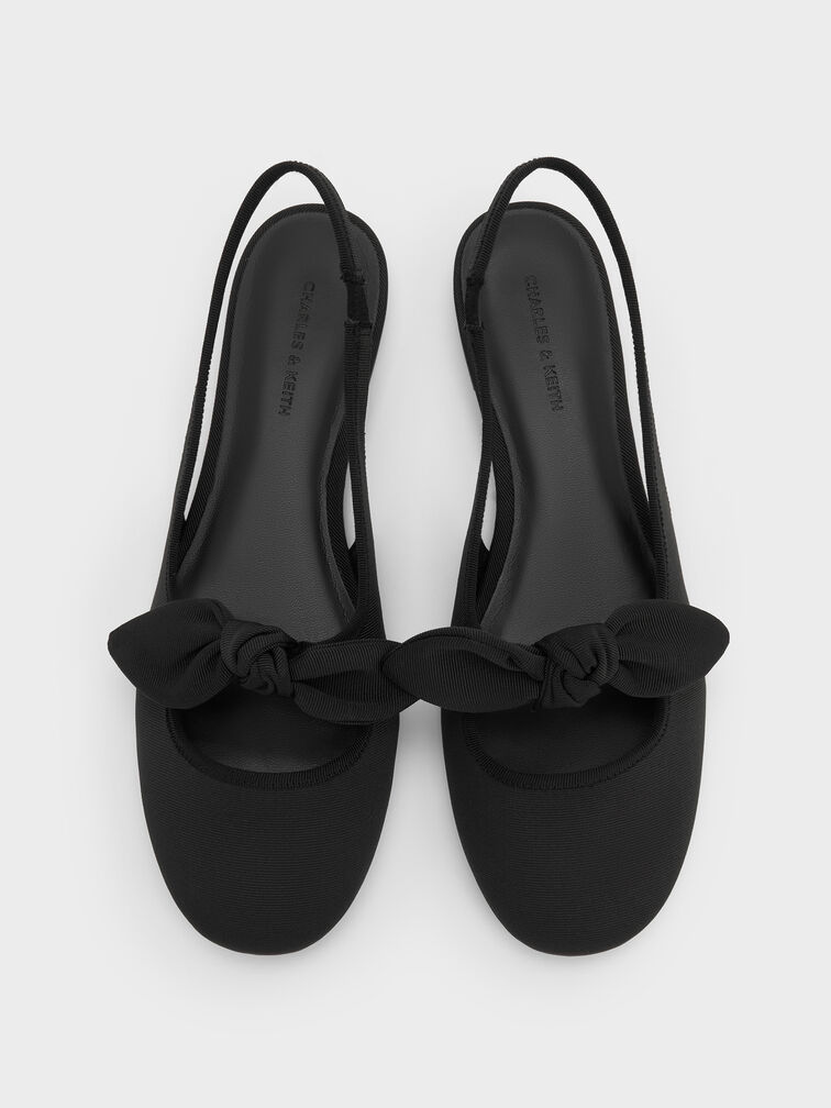 Knot-Bow Slingback Flats, Black Textured, hi-res