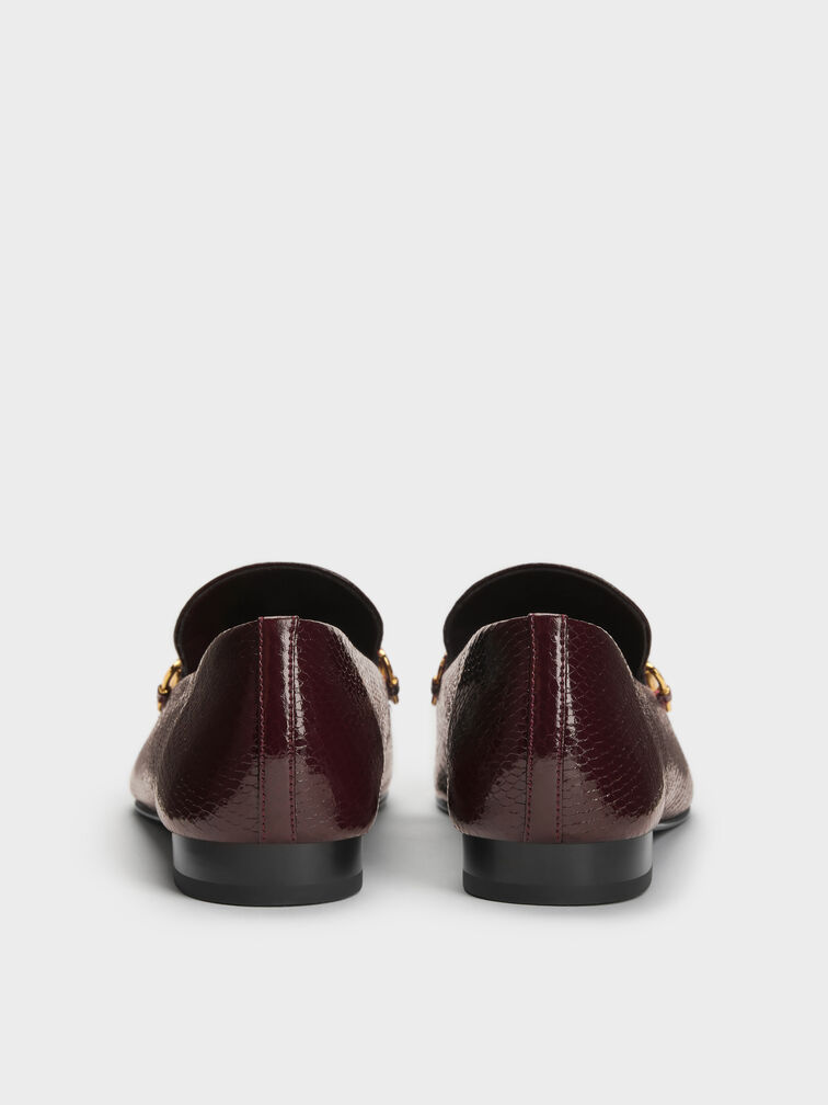 Snake-Print Metallic-Accent Loafers, Animal Print Burgundy, hi-res