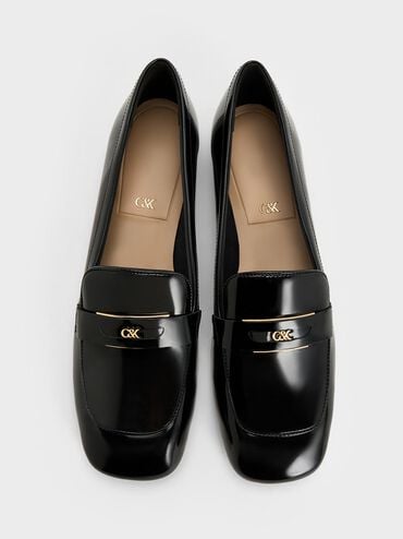 Leather Penny Square-Toe Loafers, Black Box, hi-res