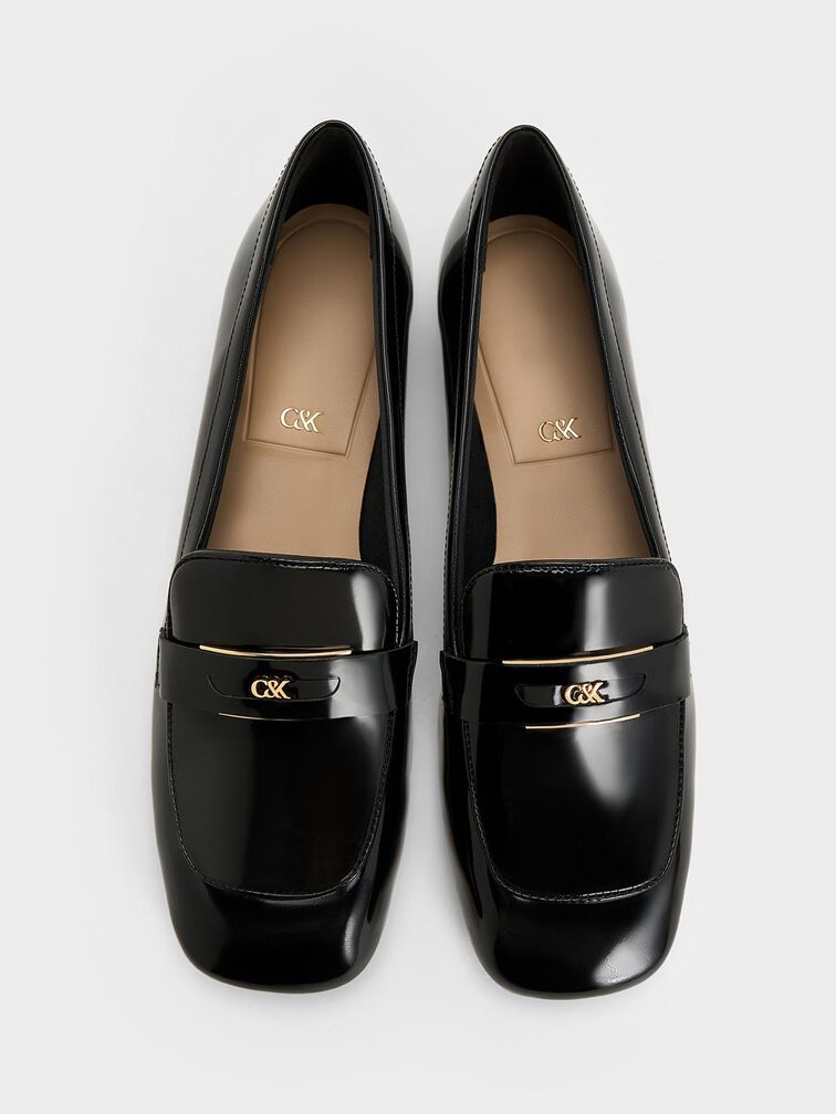 Leather Penny Square-Toe Loafers, Black Box, hi-res