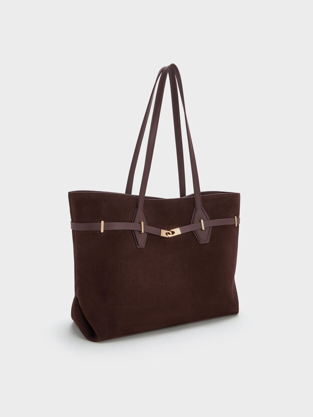 Arlet Double-Handle Belted Tote Bag, Espresso Brown, hi-res