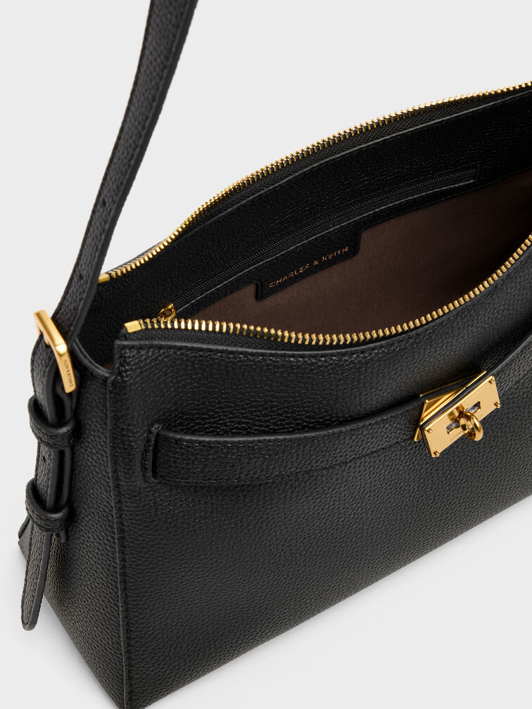 Dinora Belted Shoulder Bag, Black, hi-res