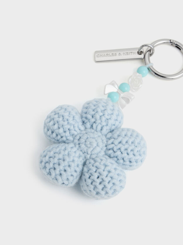 Crochet-Flower Beaded Charm, Sea Salt Blue, hi-res