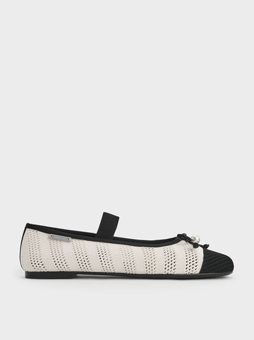 Knitted Pearl-Accent Bow Ballet Flats, Chalk, hi-res