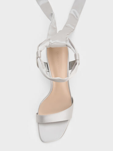 Eliana Satin Tie-Around Heeled Sandals, Silver, hi-res