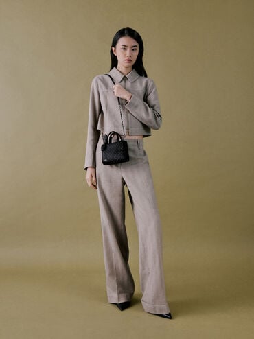 Satin Studded Knot-Bow Mini Bag, Noir Studded Satin, hi-res