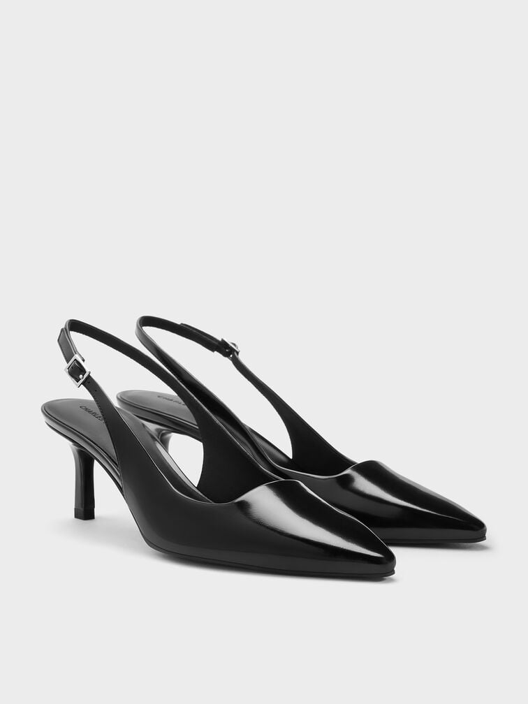Pointed-Toe Kitten-Heel Slingback Pumps, Black Box, hi-res