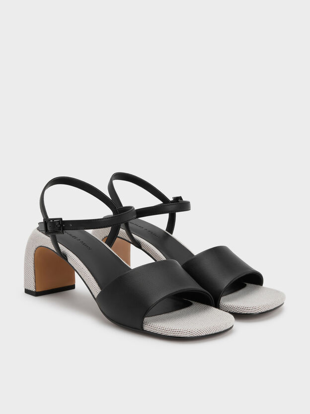 Two-Tone Ankle-Strap Heeled Sandals, Black, hi-res